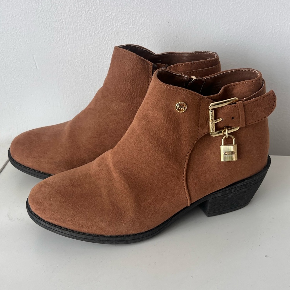 Michael Kors Tan Ankle Boots with Gold Lock Detail